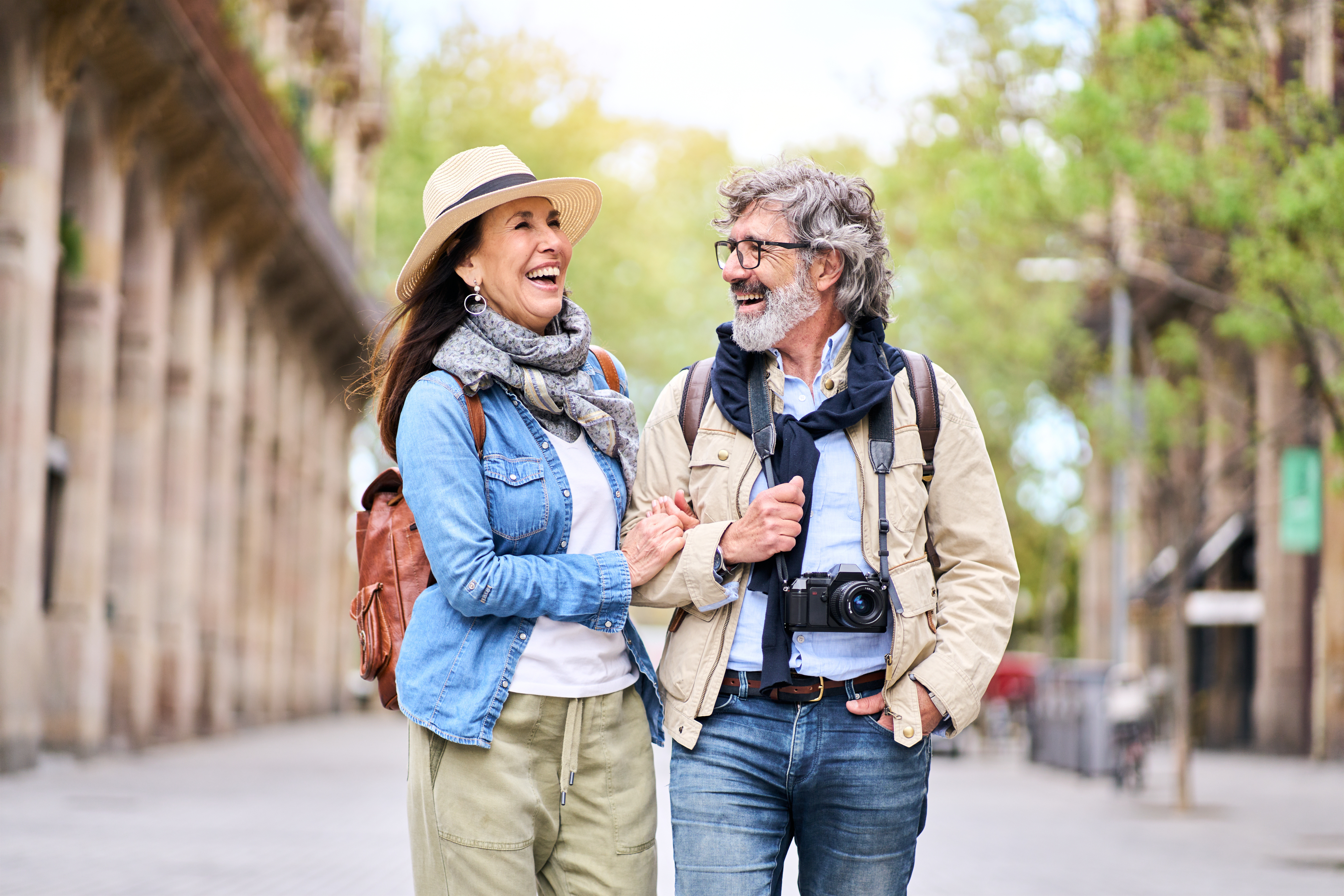 retirees happy walking in town